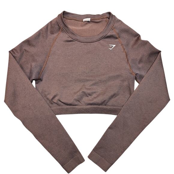 Gymshark Adapt fleck seamless long sleeve crop top brown size small athletic top - Picture 2 of 4